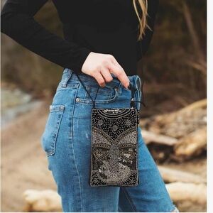 Bamboo Trading Company Black and Silver Beaded Gatsby Style Crossbody Cl…